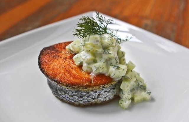 A plated salmon dish from the 360 Catering kitchen